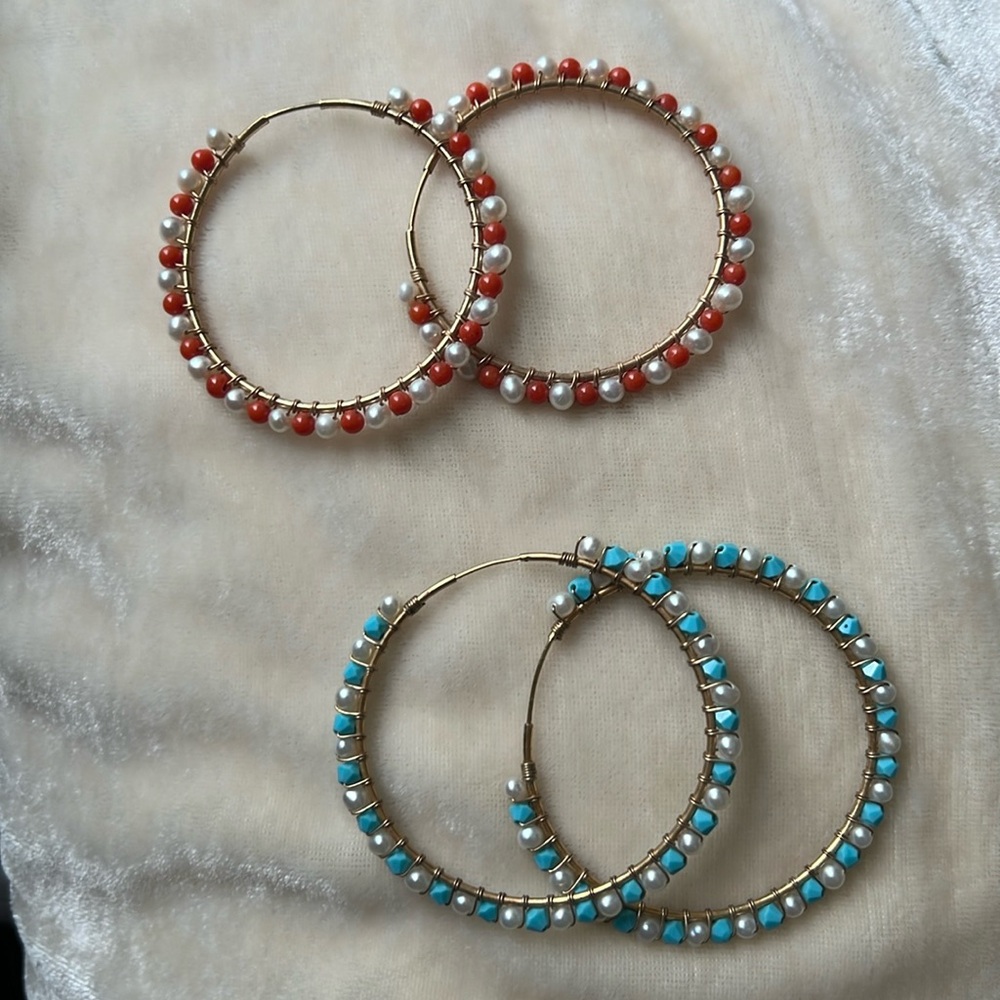 Set of two beaded hoops